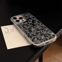 Silver Edged Line Art Rose Butterfly iPhone Case - Image 6