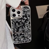 Silver Edged Line Art Rose Butterfly iPhone Case - Image 2