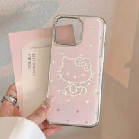 Silver Edged Pink Base Sweetheart Cat iPhone Case - Image 3