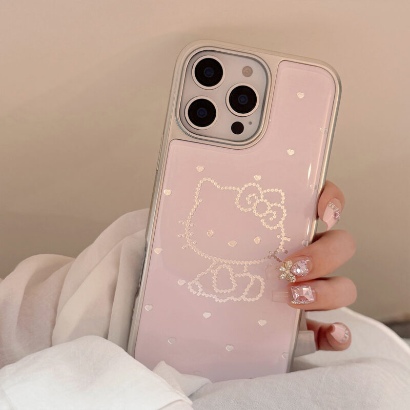 Silver Edged Pink Base Sweetheart Cat iPhone Case-10