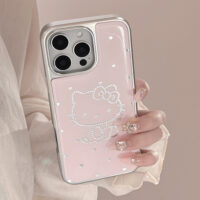 Silver Edged Pink Base Sweetheart Cat iPhone Case - Image 2