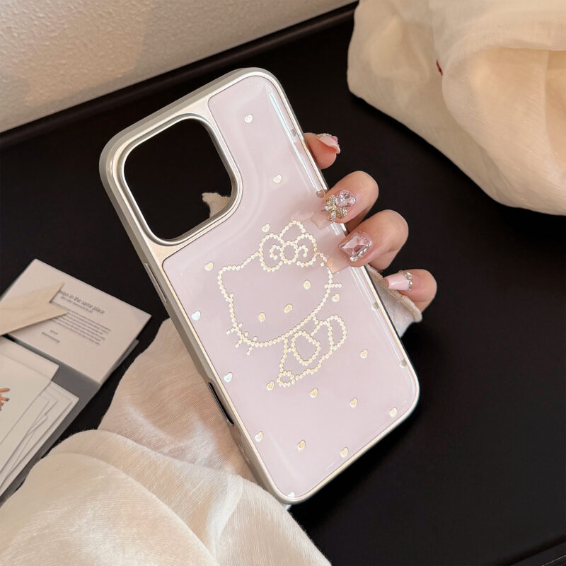 Silver Edged Pink Base Sweetheart Cat iPhone Case-3