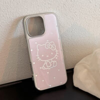 Silver Edged Pink Base Sweetheart Cat iPhone Case - Image 4