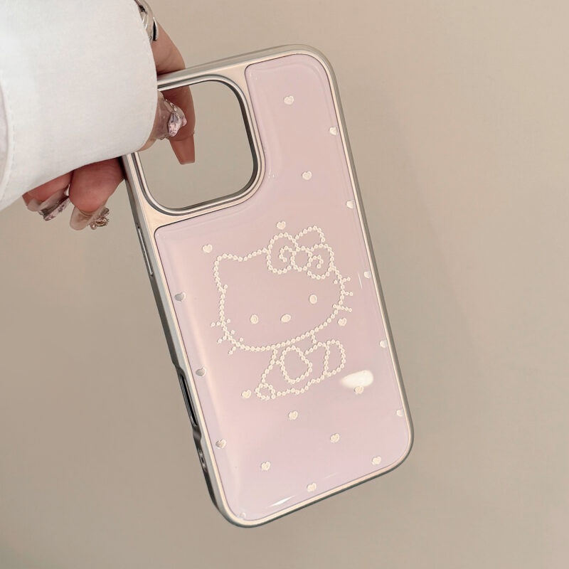Silver Edged Pink Base Sweetheart Cat iPhone Case-7