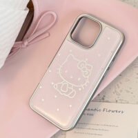 Silver Edged Pink Base Sweetheart Cat iPhone Case - Image 5