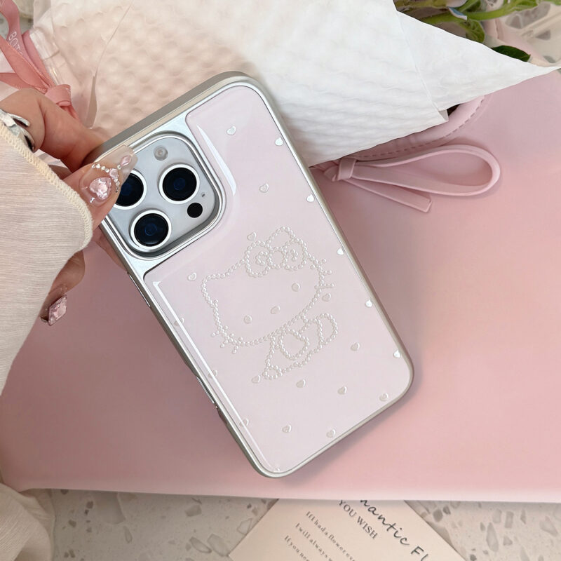 Silver Edged Pink Base Sweetheart Cat iPhone Case-9
