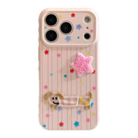 3D Plush Star Puppy Kitty Striped Soft iPhone Case