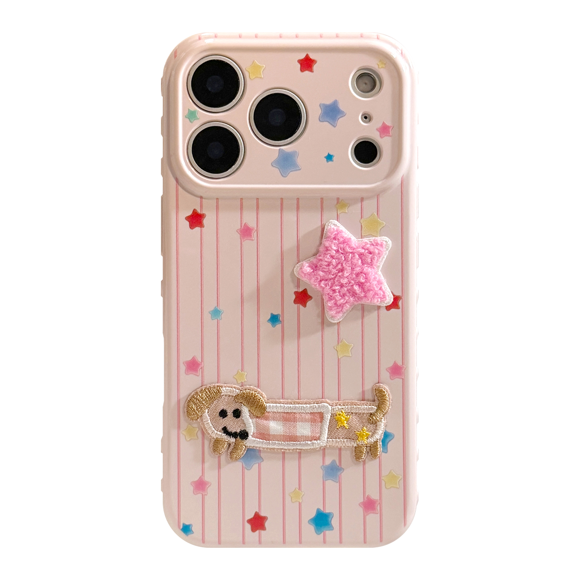 3D Plush Star Puppy Kitty Striped Soft iPhone Case-0