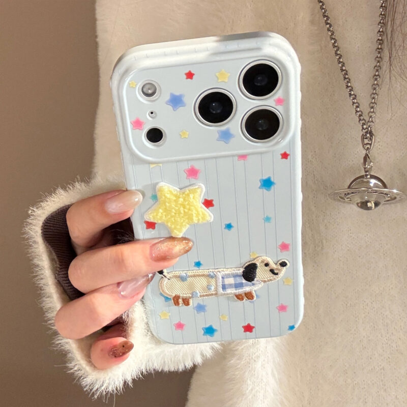 3D Plush Star Puppy Kitty Striped Soft iPhone Case-12