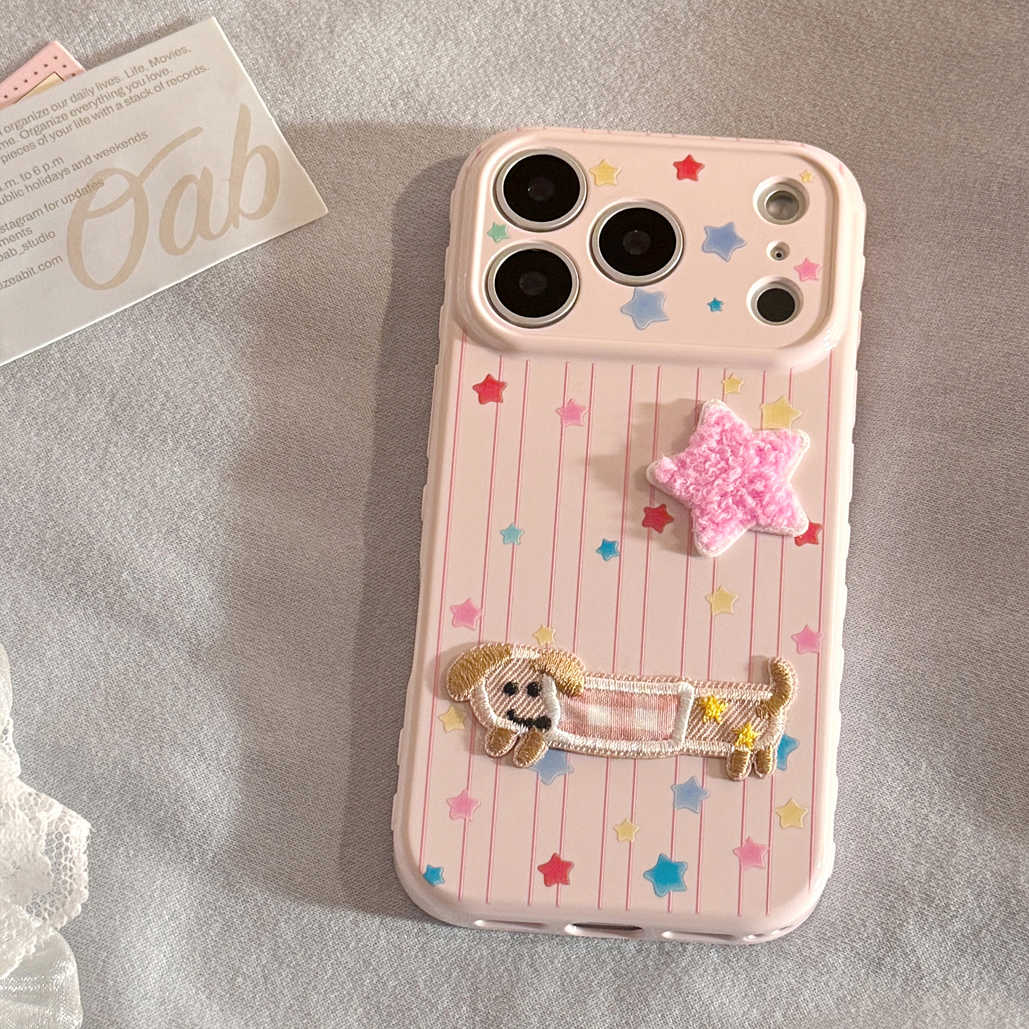 3D Plush Star Puppy Kitty Striped Soft iPhone Case-13