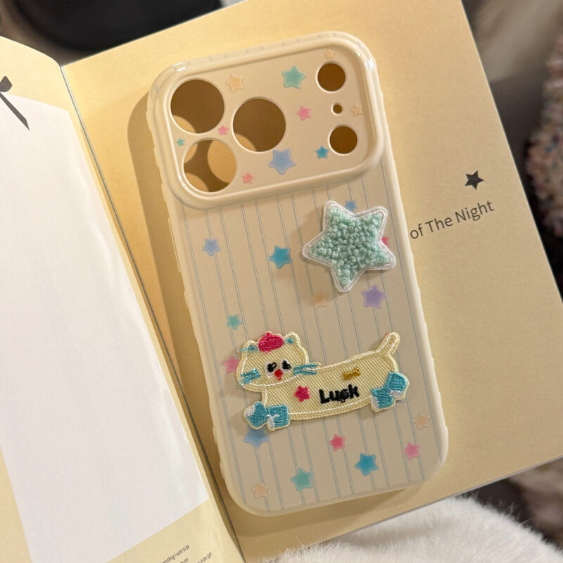 3D Plush Star Puppy Kitty Striped Soft iPhone Case-7