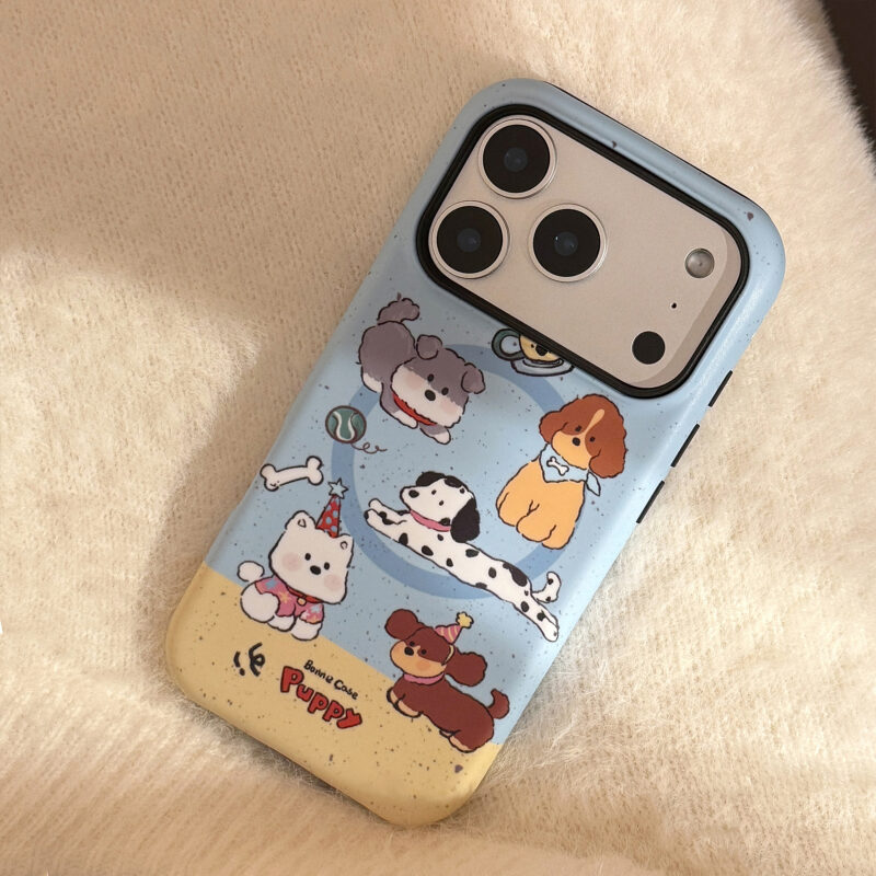 Cartoon Puppy Party Magnetic Stand iPhone Case-13