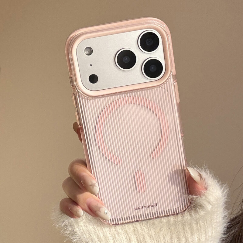 Clear Pink Brown Stripe Heart Stand iPhone Case-11