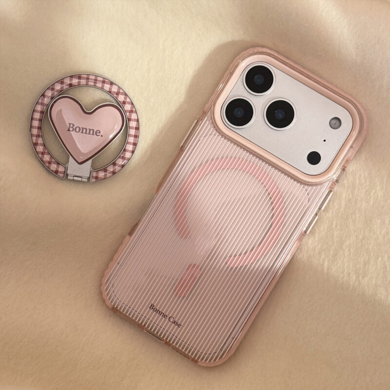 Clear Pink Brown Stripe Heart Stand iPhone Case-8