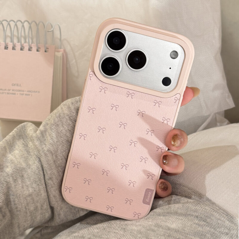Korean Lambskin Bow Pattern iPhone Case-6