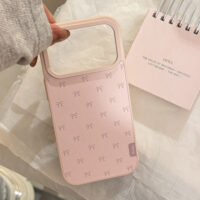 Korean Pink Lambskin Bows Pattern iPhone Case - Image 6