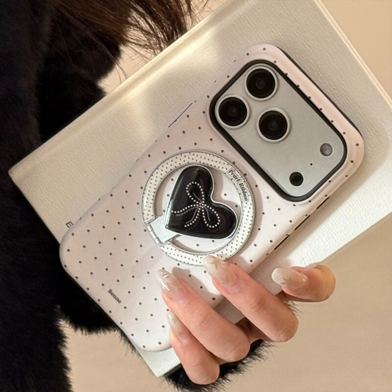 Korean Pearl Bow Magnetic Stand iPhone Case-4