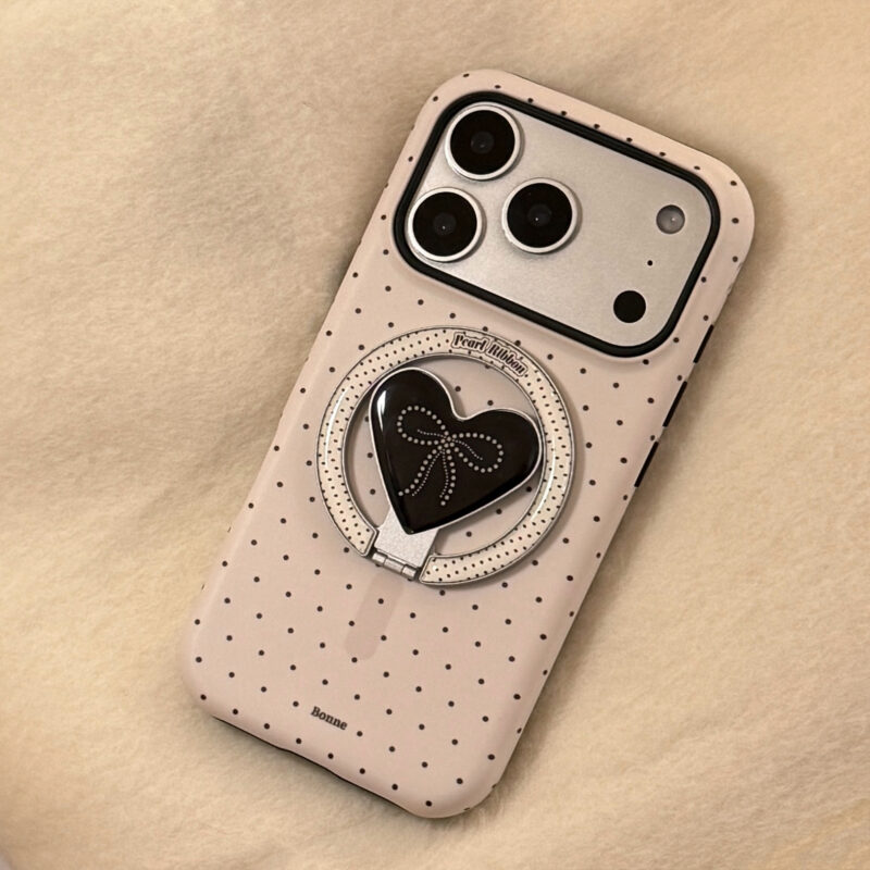 Korean Pearl Bow Magnetic Stand iPhone Case-7