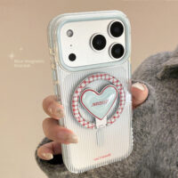 Light Blue Stripes Heart Stand iPhone Case - Image 2