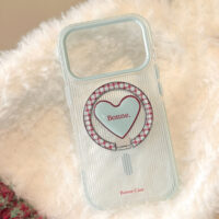 Light Blue Stripes Heart Stand iPhone Case - Image 3