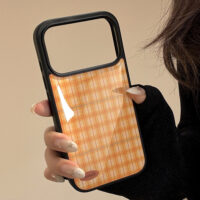 Orange Plaid Glossy iPhone Case - Image 4