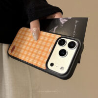 Orange Plaid Glossy iPhone Case - Image 6