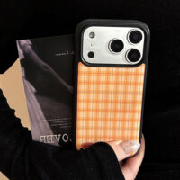 Orange Plaid Glossy iPhone Case - Image 3