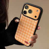 Orange Plaid Glossy iPhone Case - Image 2
