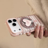 Pink Brown Stripes Heart Stand iPhone Case - Image 6