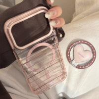 Pink Brown Stripes Heart Stand iPhone Case - Image 4