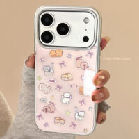 Silver Edge Cute Cats Stars Bows iPhone Case - Image 2