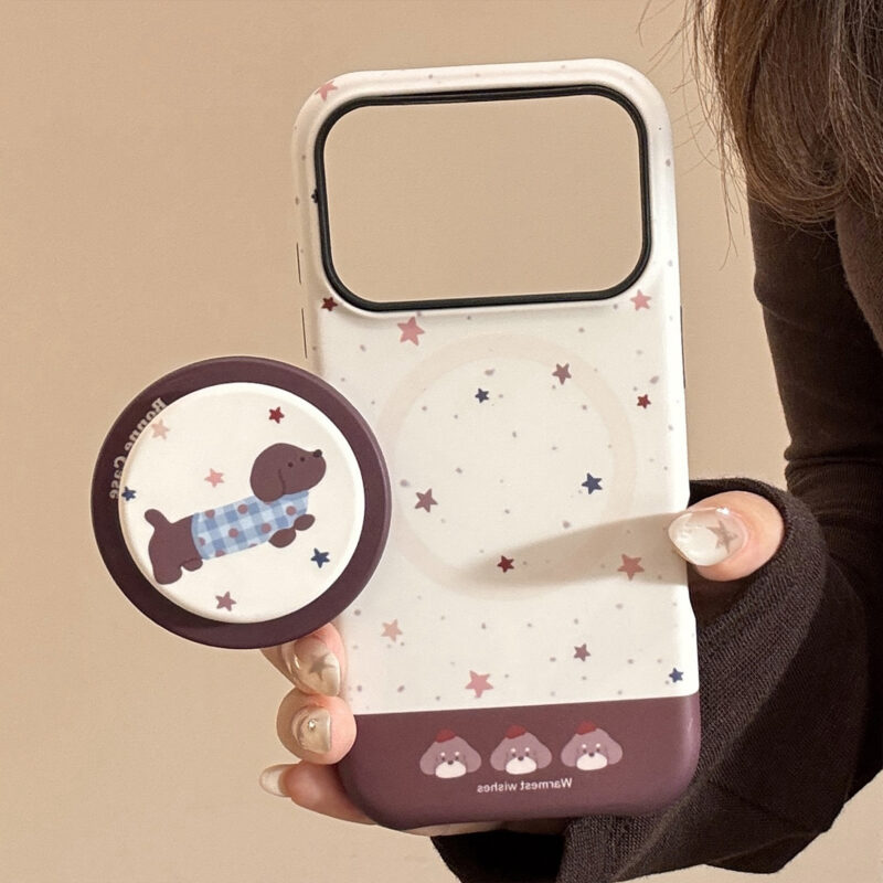 Vintage Starry Chocolate Doggy Stand iPhone Case-5