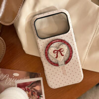 All-Over Red Polka Dot Bow Heart Magnetic Stand iPhone Case - Image 2