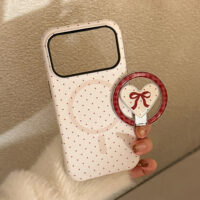 All-Over Red Polka Dot Bow Heart Magnetic Stand iPhone Case - Image 5