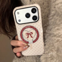 All-Over Red Polka Dot Bow Heart Magnetic Stand iPhone Case - Image 3