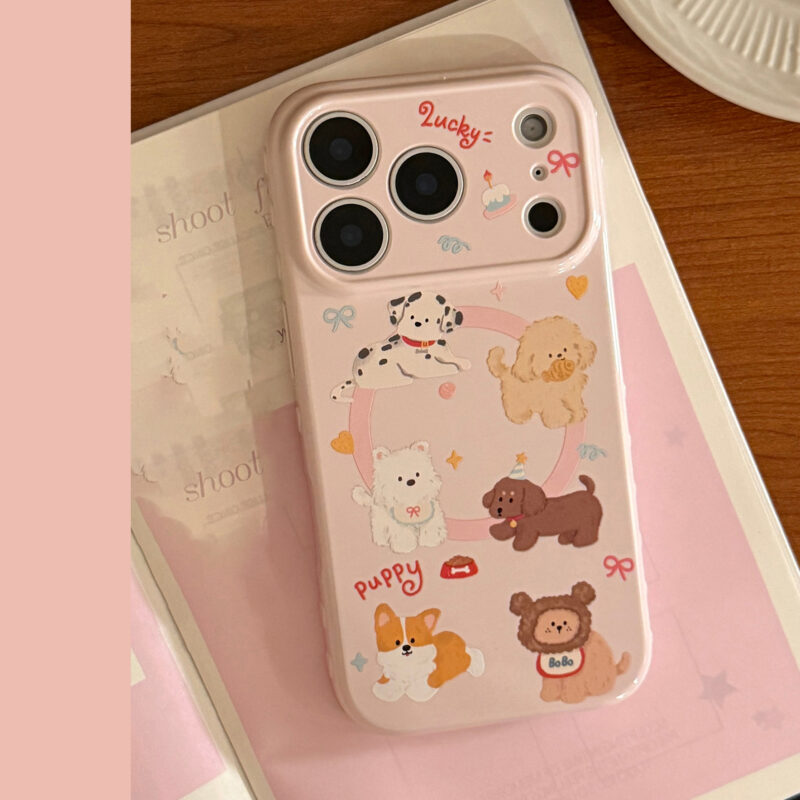 Cartoon Cute Puppies Magnetic Stand iPhone Case-17