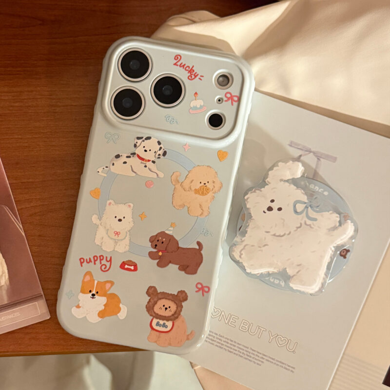 Cartoon Cute Puppies Magnetic Stand iPhone Case-4