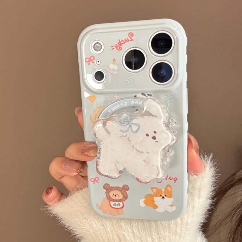 Cartoon Cute Puppies Magnetic Stand iPhone Case-6