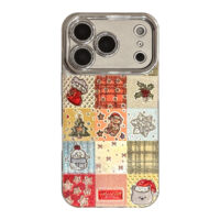Glitter Embossed Christmas Cartoon Grid iPhone Case