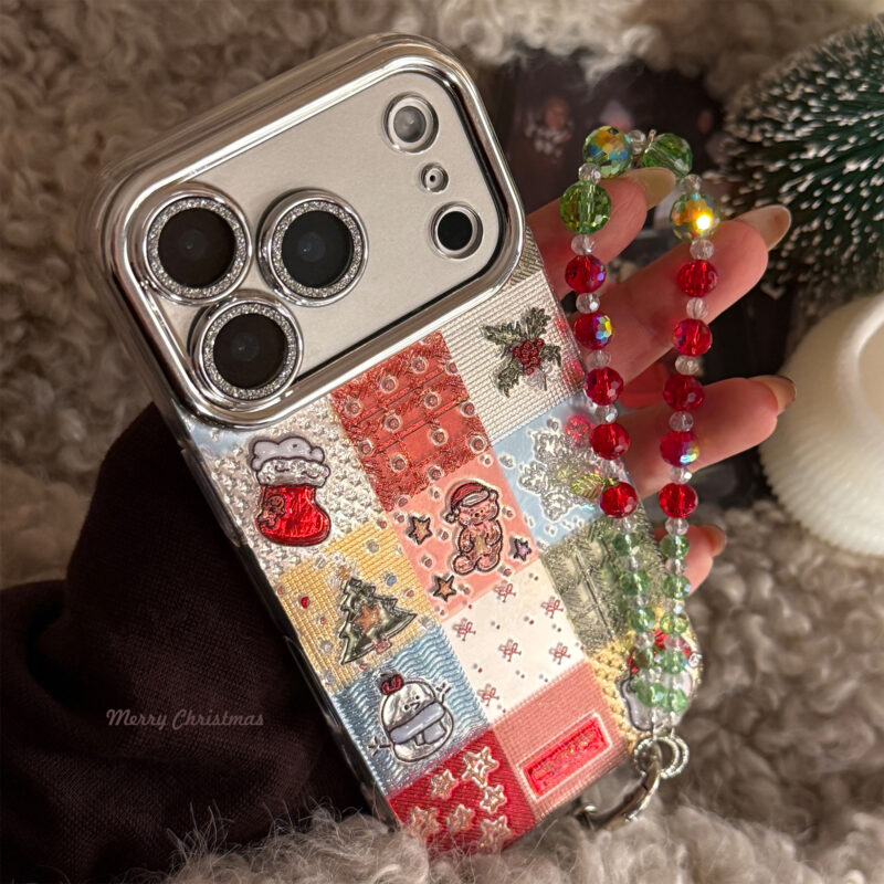 Glitter Embossed Christmas Cartoon Grid iPhone Case-1