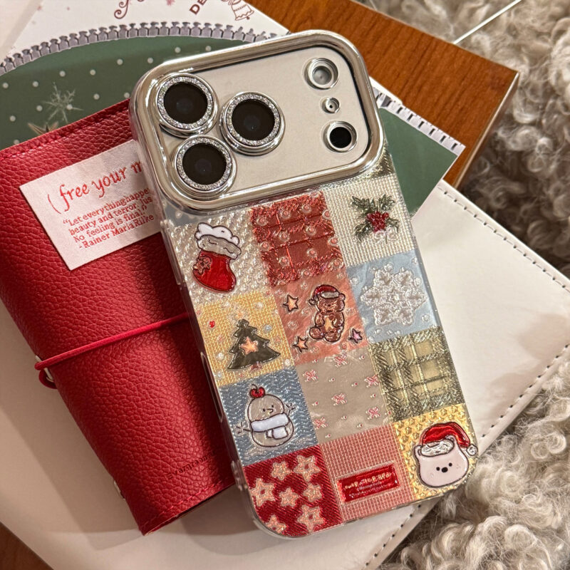 Glitter Embossed Christmas Cartoon Grid iPhone Case-11