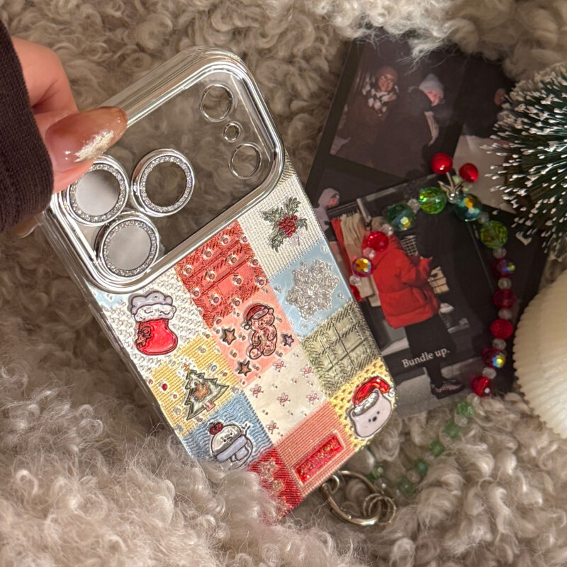 Glitter Embossed Christmas Cartoon Grid iPhone Case-7