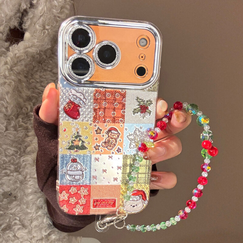 Glitter Embossed Christmas Cartoon Grid iPhone Case-8