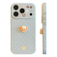 Pastel Polka Dot 3D Plush Puppy Soft iPhone Case - Image 3