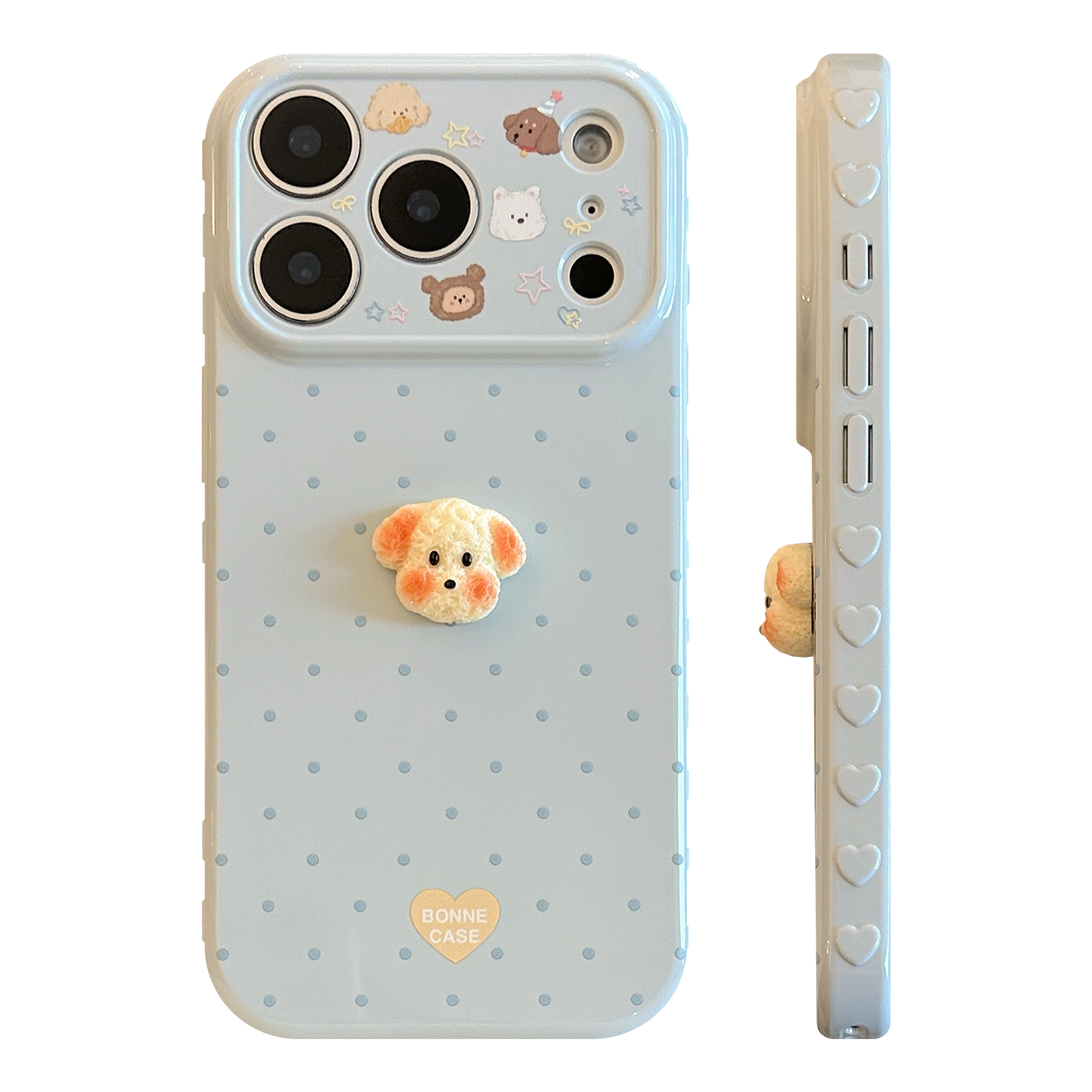 Pastel Polka Dot 3D Plush Puppy Soft iPhone Case-0