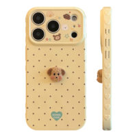 Pastel Polka Dot 3D Plush Puppy Soft iPhone Case - Image 2