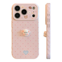 Pastel Polka Dot 3D Plush Puppy Soft iPhone Case