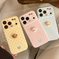 Pastel Polka Dot 3D Plush Puppy Soft iPhone Case - Image 5