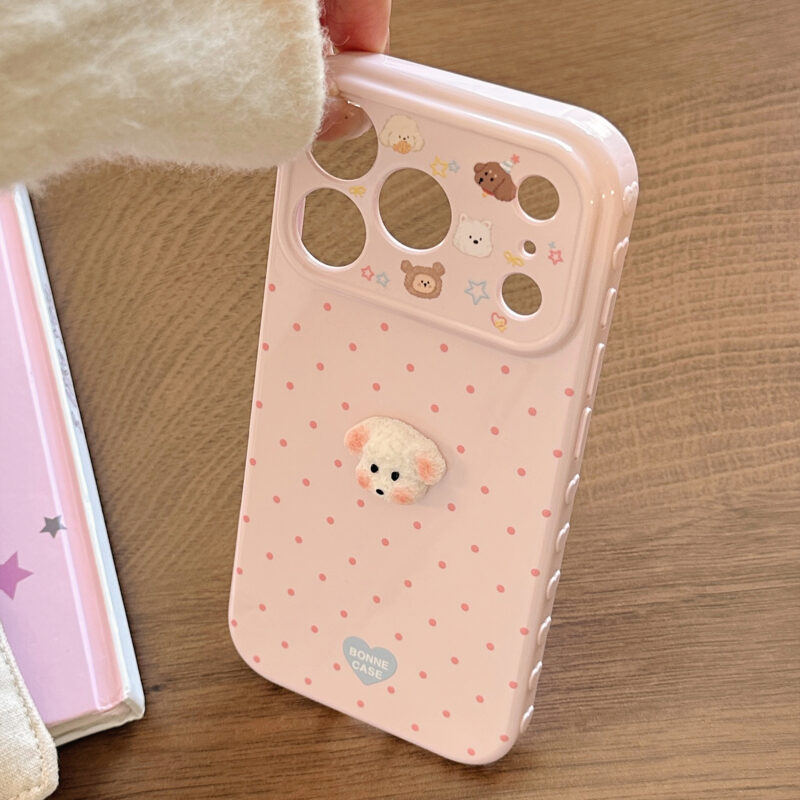 Pastel Polka Dot 3D Plush Puppy Soft iPhone Case-10