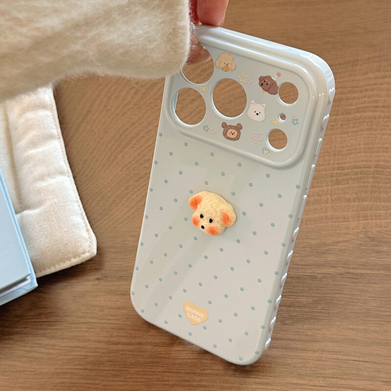 Pastel Polka Dot 3D Plush Puppy Soft iPhone Case-13